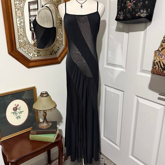 VTG Y2K Frederick's of Hollywood Black Soft Knit Sheer Mesh Maxi Lingerie Slip - Picture 1 of 7